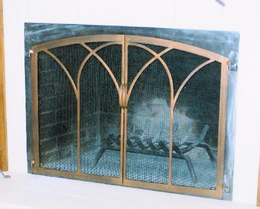 Taunton square to arch attached mesh door screen unit  natural iron frame with antique copper doors